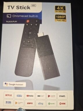 Google Chromecast Built-In TV Stick 4K Streaming Remote  Black